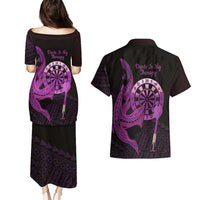 Aloha Hawaii Darts Couples Matching Puletasi and Hawaiian Shirt Dart Board With Polynesian Shark - Purple LT14 - Polynesian Pride
