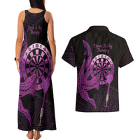 Aloha Hawaii Darts Couples Matching Tank Maxi Dress and Hawaiian Shirt Dart Board With Polynesian Shark - Purple LT14 - Polynesian Pride