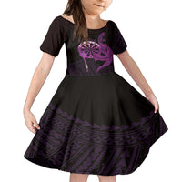 Aloha Hawaii Darts Family Matching Long Sleeve Bodycon Dress and Hawaiian Shirt Dart Board With Polynesian Shark - Purple LT14 Daughter's Dress Purple - Polynesian Pride
