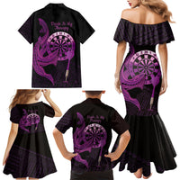 Aloha Hawaii Darts Family Matching Mermaid Dress and Hawaiian Shirt Dart Board With Polynesian Shark - Purple LT14 - Polynesian Pride