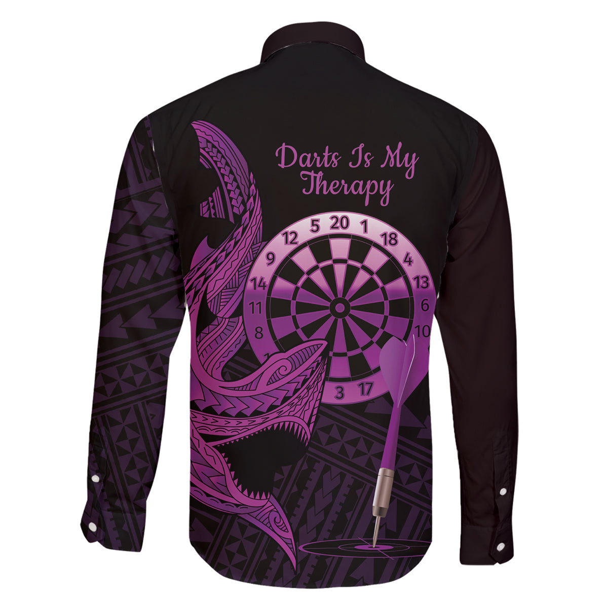 Aloha Hawaii Darts Family Matching Off The Shoulder Long Sleeve Dress and Hawaiian Shirt Dart Board With Polynesian Shark - Purple LT14 - Polynesian Pride