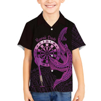 Aloha Hawaii Darts Family Matching Off The Shoulder Long Sleeve Dress and Hawaiian Shirt Dart Board With Polynesian Shark - Purple LT14 Son's Shirt Purple - Polynesian Pride