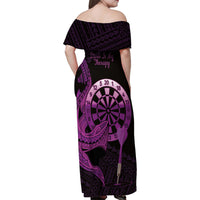 Aloha Hawaii Darts Family Matching Off Shoulder Maxi Dress and Hawaiian Shirt Dart Board With Polynesian Shark - Purple LT14 - Polynesian Pride