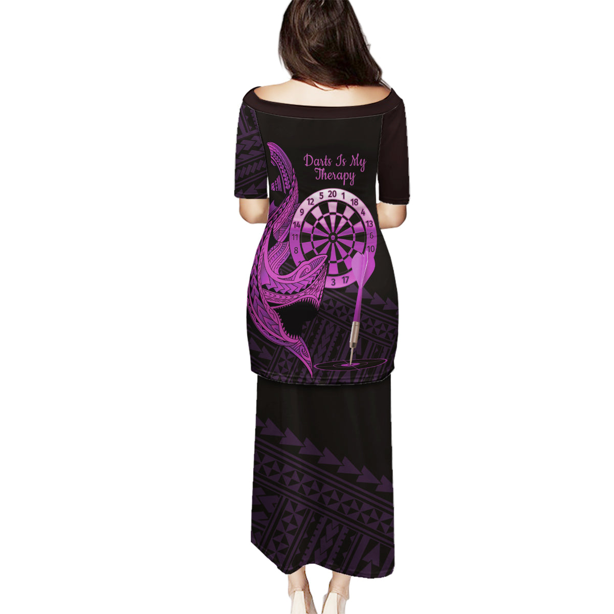 Aloha Hawaii Darts Family Matching Puletasi and Hawaiian Shirt Dart Board With Polynesian Shark - Purple LT14 - Polynesian Pride