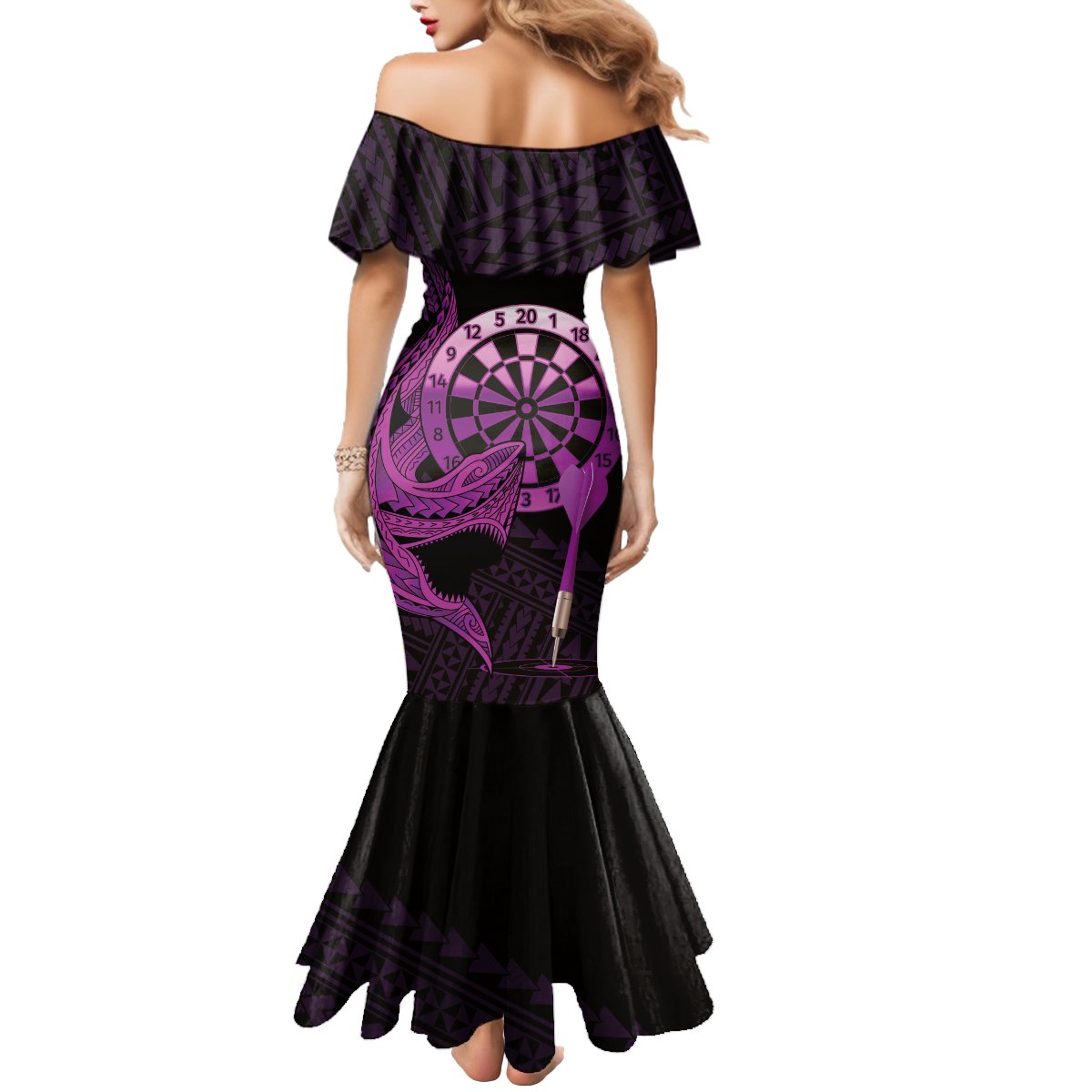 Aloha Hawaii Darts Mermaid Dress Dart Board With Polynesian Shark - Purple