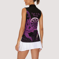 Aloha Hawaii Darts Women Sleeveless Polo Shirt Dart Board With Polynesian Shark - Purple LT14 - Polynesian Pride