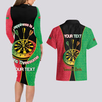 Personalised Vanuatu Darts Couples Matching Long Sleeve Bodycon Dress and Hawaiian Shirt Happiness Is A Tight Threesome Sand Drawing Art LT14 - Polynesian Pride