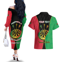 Personalised Vanuatu Darts Couples Matching Off The Shoulder Long Sleeve Dress and Hawaiian Shirt Happiness Is A Tight Threesome Sand Drawing Art LT14 - Polynesian Pride