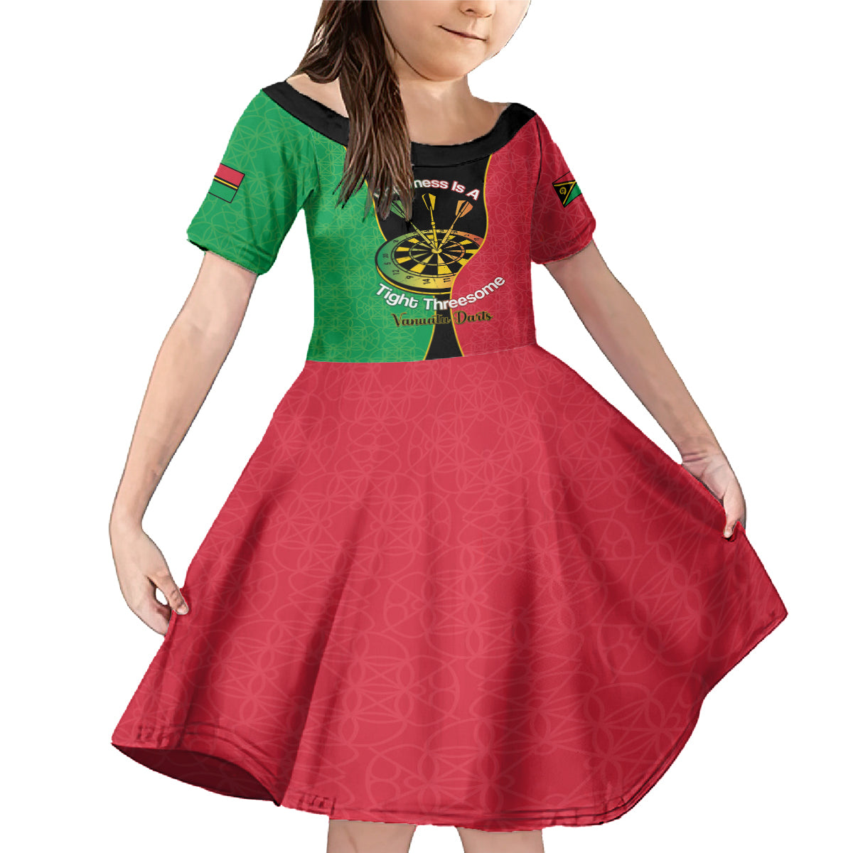 Personalised Vanuatu Darts Family Matching Mermaid Dress and Hawaiian Shirt Happiness Is A Tight Threesome Sand Drawing Art LT14 Daughter's Dress Red - Polynesian Pride