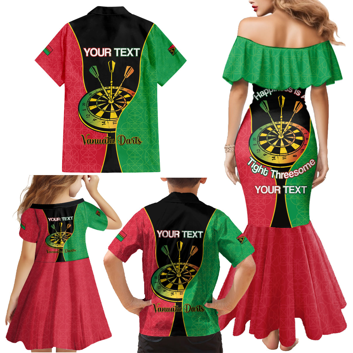 Personalised Vanuatu Darts Family Matching Mermaid Dress and Hawaiian Shirt Happiness Is A Tight Threesome Sand Drawing Art LT14 - Polynesian Pride