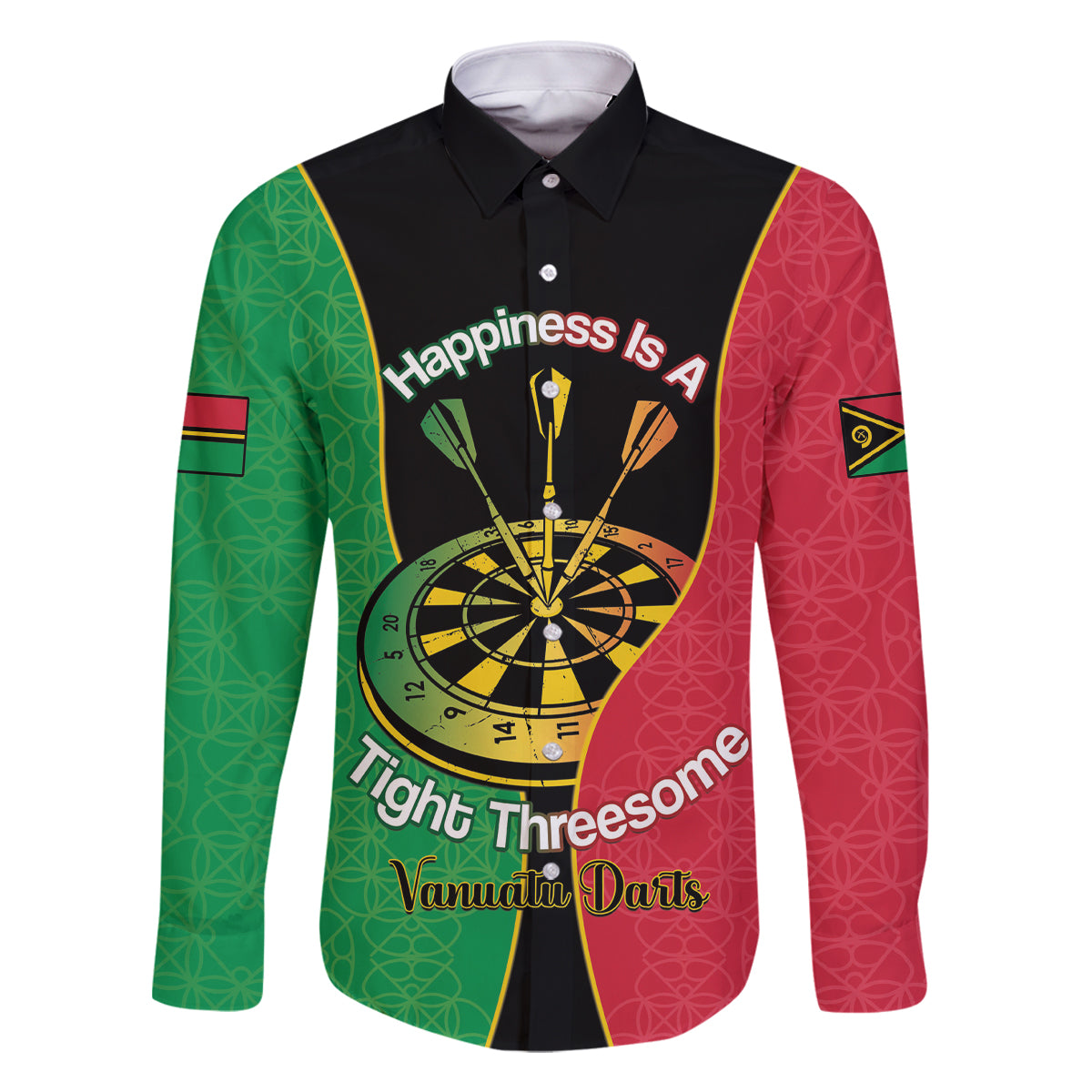 Personalised Vanuatu Darts Family Matching Off Shoulder Maxi Dress and Hawaiian Shirt Happiness Is A Tight Threesome Sand Drawing Art LT14 Dad's Shirt - Long Sleeve Red - Polynesian Pride