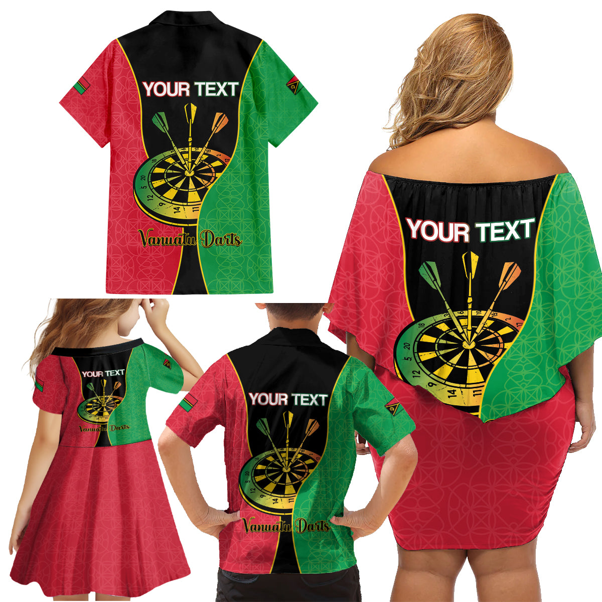 Personalised Vanuatu Darts Family Matching Off Shoulder Short Dress and Hawaiian Shirt Happiness Is A Tight Threesome Sand Drawing Art LT14 - Polynesian Pride