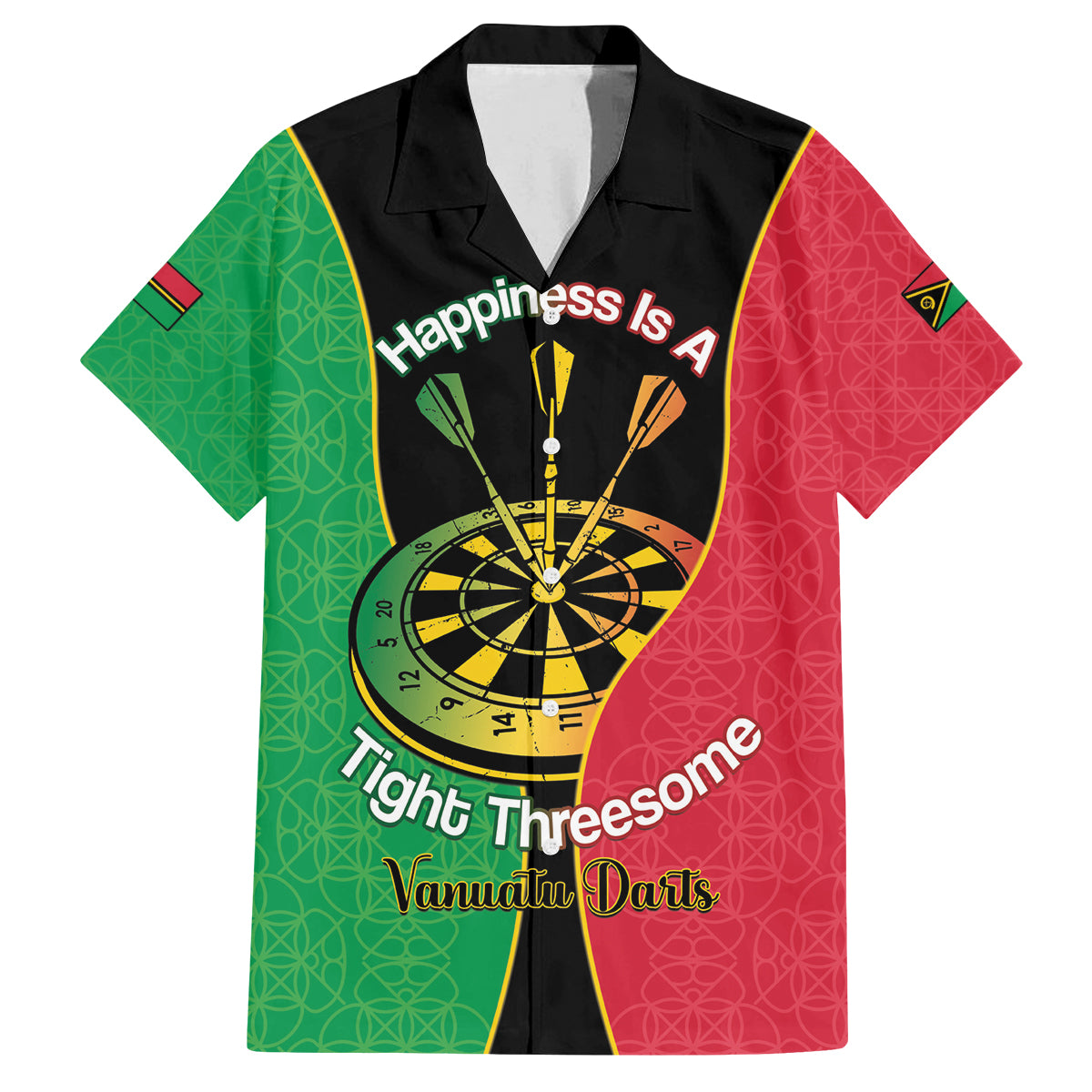 Personalised Vanuatu Darts Family Matching Off Shoulder Short Dress and Hawaiian Shirt Happiness Is A Tight Threesome Sand Drawing Art LT14 Dad's Shirt - Short Sleeve Red - Polynesian Pride