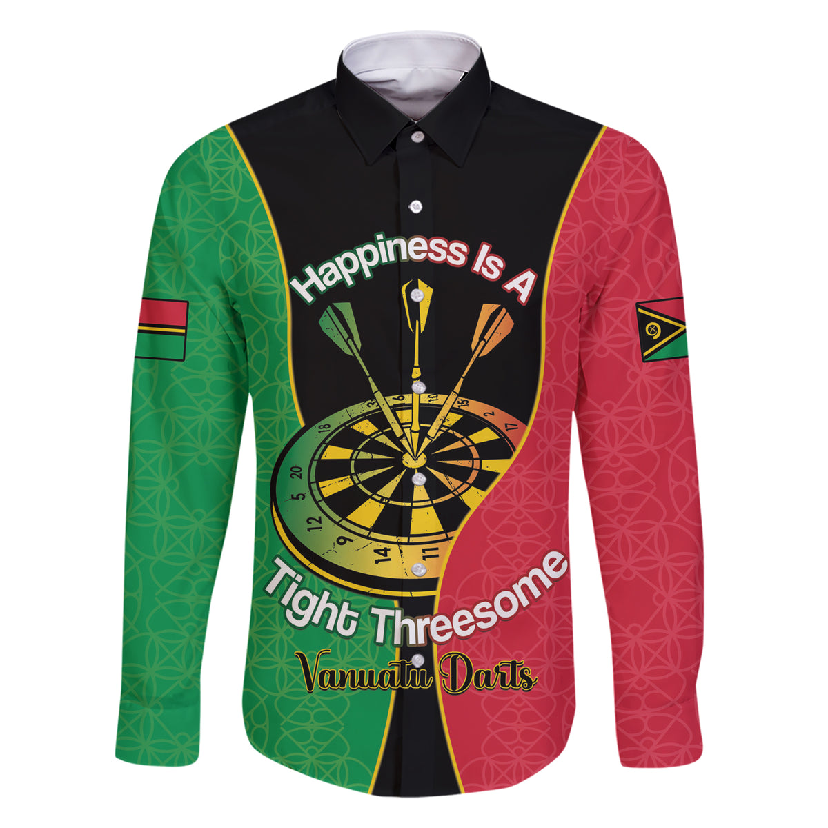 Personalised Vanuatu Darts Family Matching Short Sleeve Bodycon Dress and Hawaiian Shirt Happiness Is A Tight Threesome Sand Drawing Art LT14 Dad's Shirt - Long Sleeve Red - Polynesian Pride