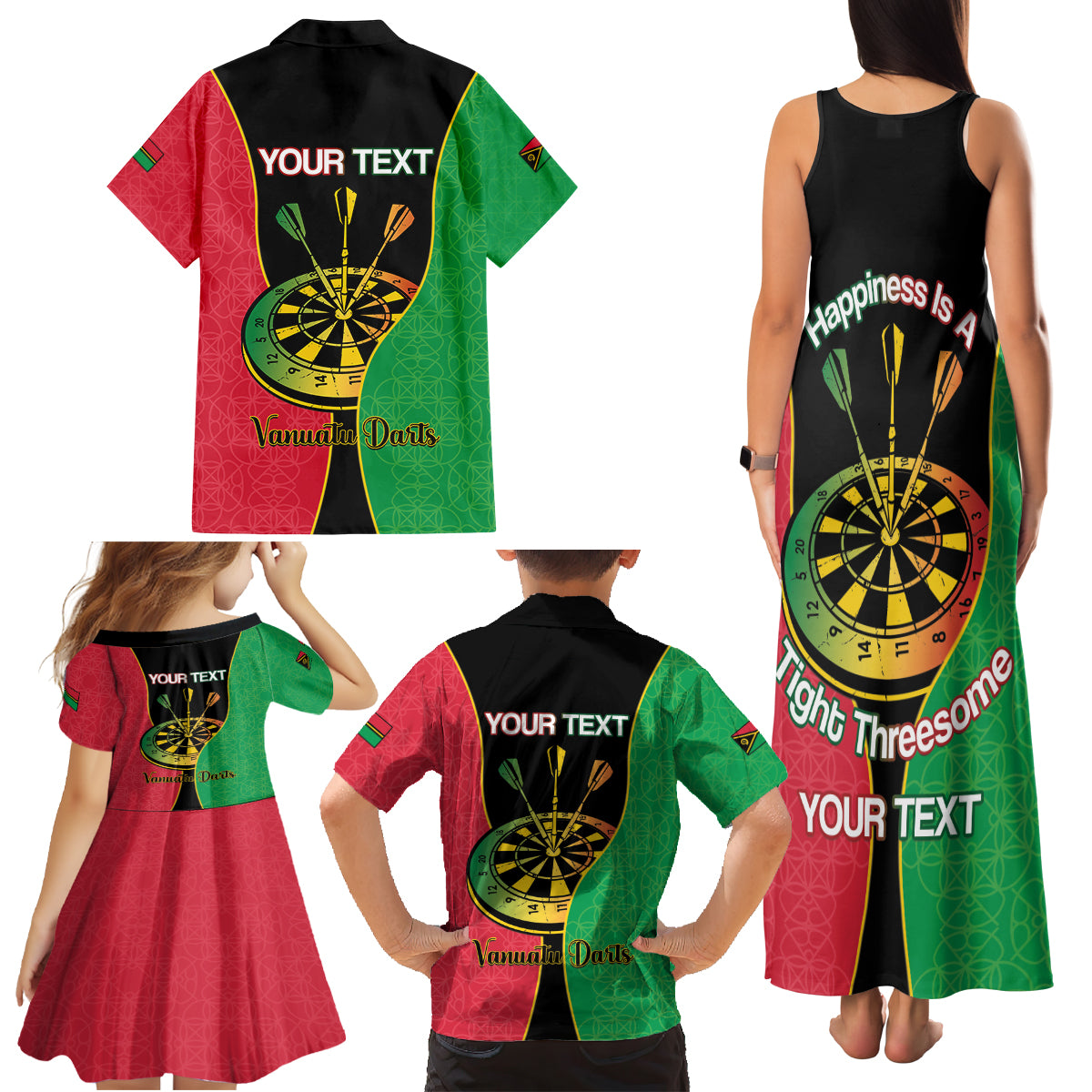 Personalised Vanuatu Darts Family Matching Tank Maxi Dress and Hawaiian Shirt Happiness Is A Tight Threesome Sand Drawing Art LT14 - Polynesian Pride