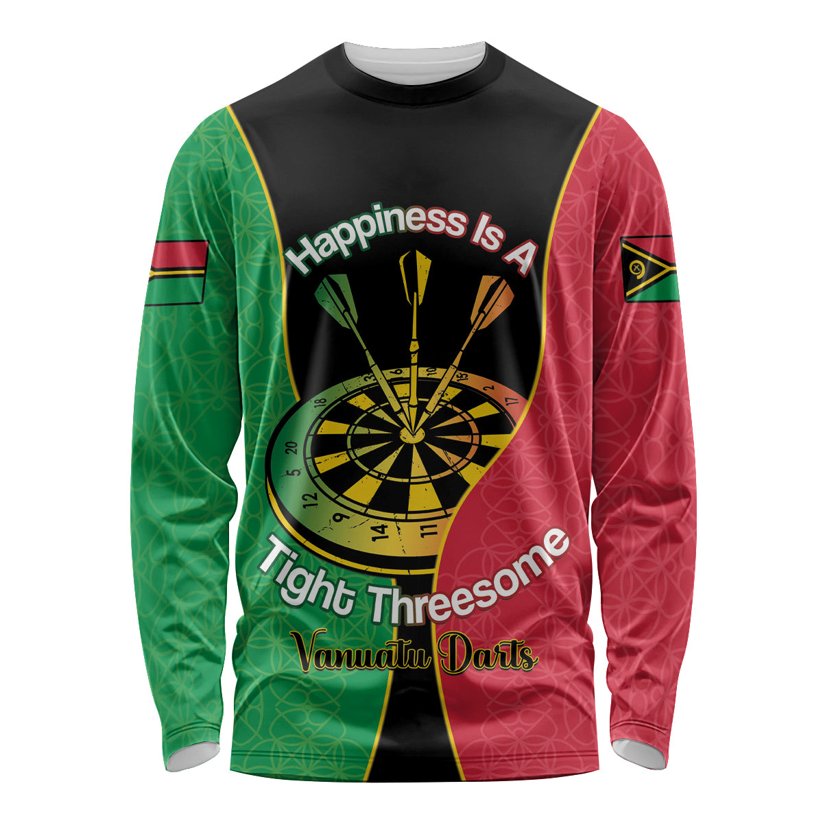 Personalised Vanuatu Darts Long Sleeve Shirt Happiness Is A Tight Threesome Sand Drawing Art LT14 Unisex Red - Polynesian Pride