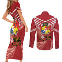 Tonga Darts Couples Matching Short Sleeve Bodycon Dress and Long Sleeve Button Shirt Tongan Ngatu Pattern LT14 - Polynesian Pride
