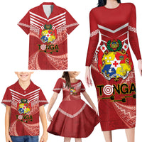 Tonga Darts Family Matching Long Sleeve Bodycon Dress and Hawaiian Shirt Tongan Ngatu Pattern LT14 - Polynesian Pride