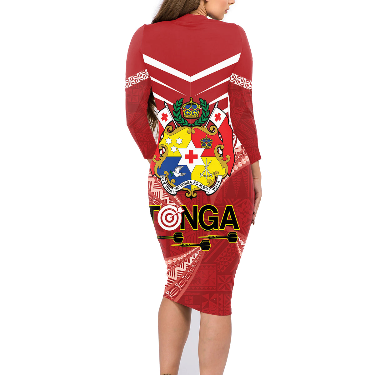 Tonga Darts Family Matching Long Sleeve Bodycon Dress and Hawaiian Shirt Tongan Ngatu Pattern LT14 - Polynesian Pride