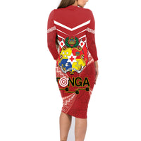 Tonga Darts Family Matching Long Sleeve Bodycon Dress and Hawaiian Shirt Tongan Ngatu Pattern LT14 - Polynesian Pride