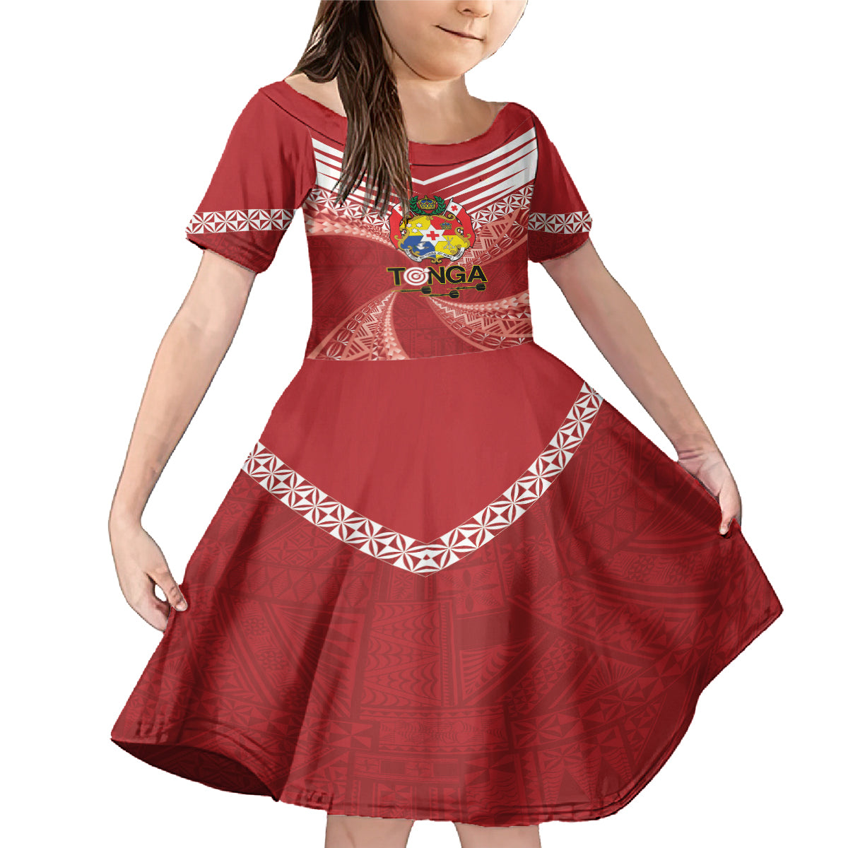 Tonga Darts Family Matching Mermaid Dress and Hawaiian Shirt Tongan Ngatu Pattern LT14 Daughter's Dress Red - Polynesian Pride