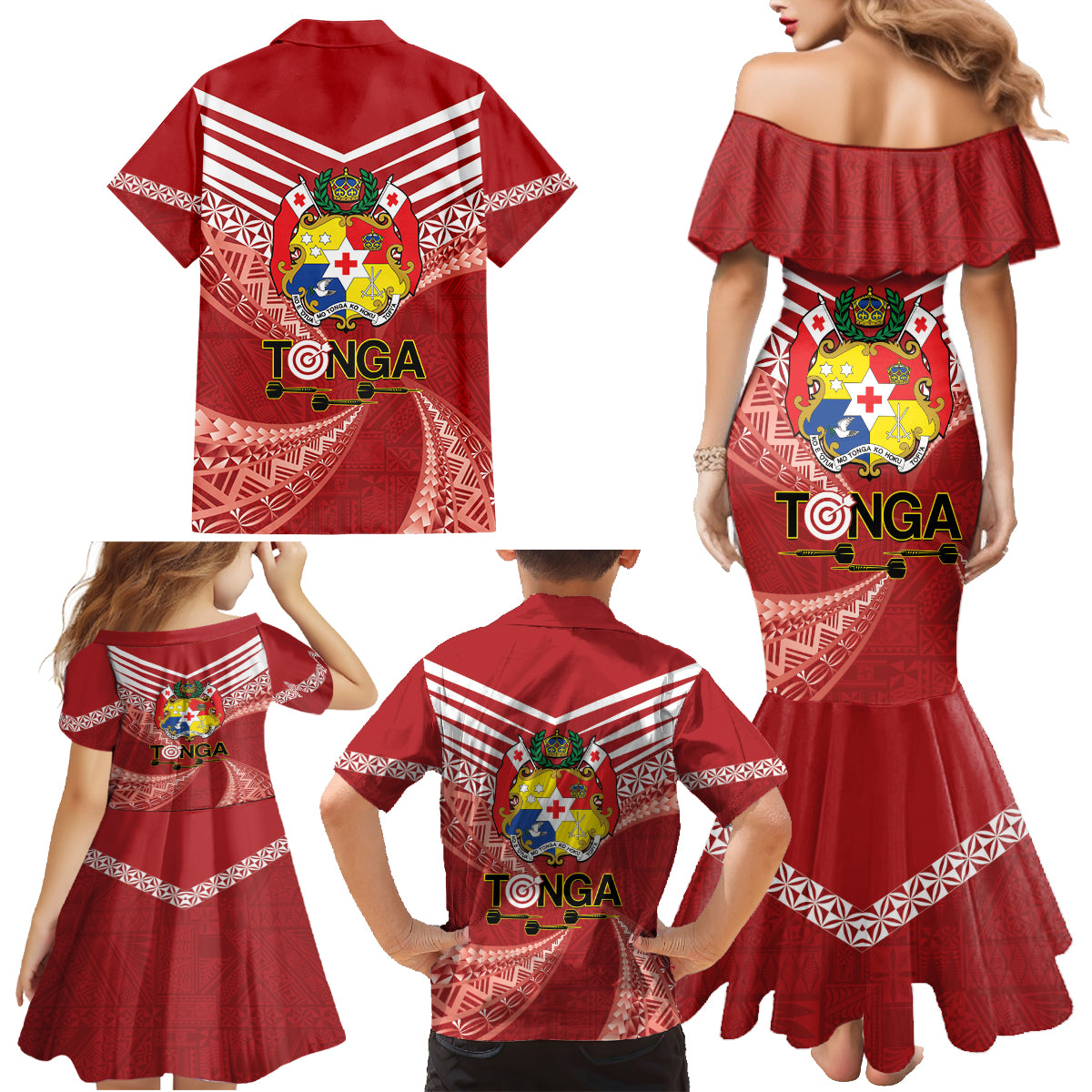 Tonga Darts Family Matching Mermaid Dress and Hawaiian Shirt Tongan Ngatu Pattern LT14 - Polynesian Pride