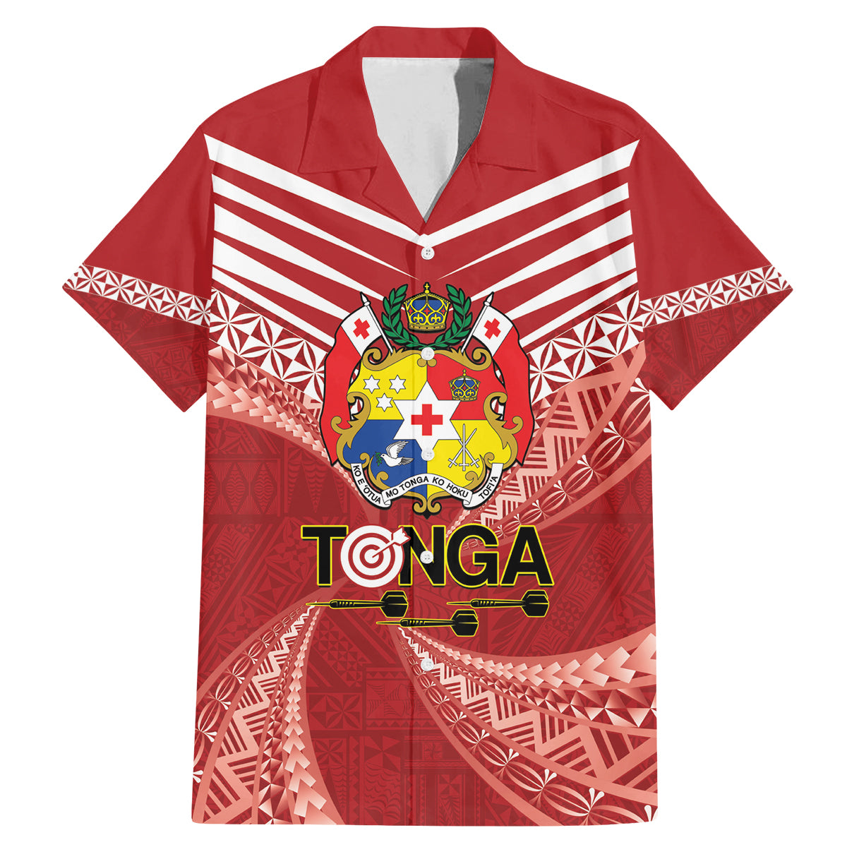 Tonga Darts Family Matching Mermaid Dress and Hawaiian Shirt Tongan Ngatu Pattern LT14 Dad's Shirt - Short Sleeve Red - Polynesian Pride