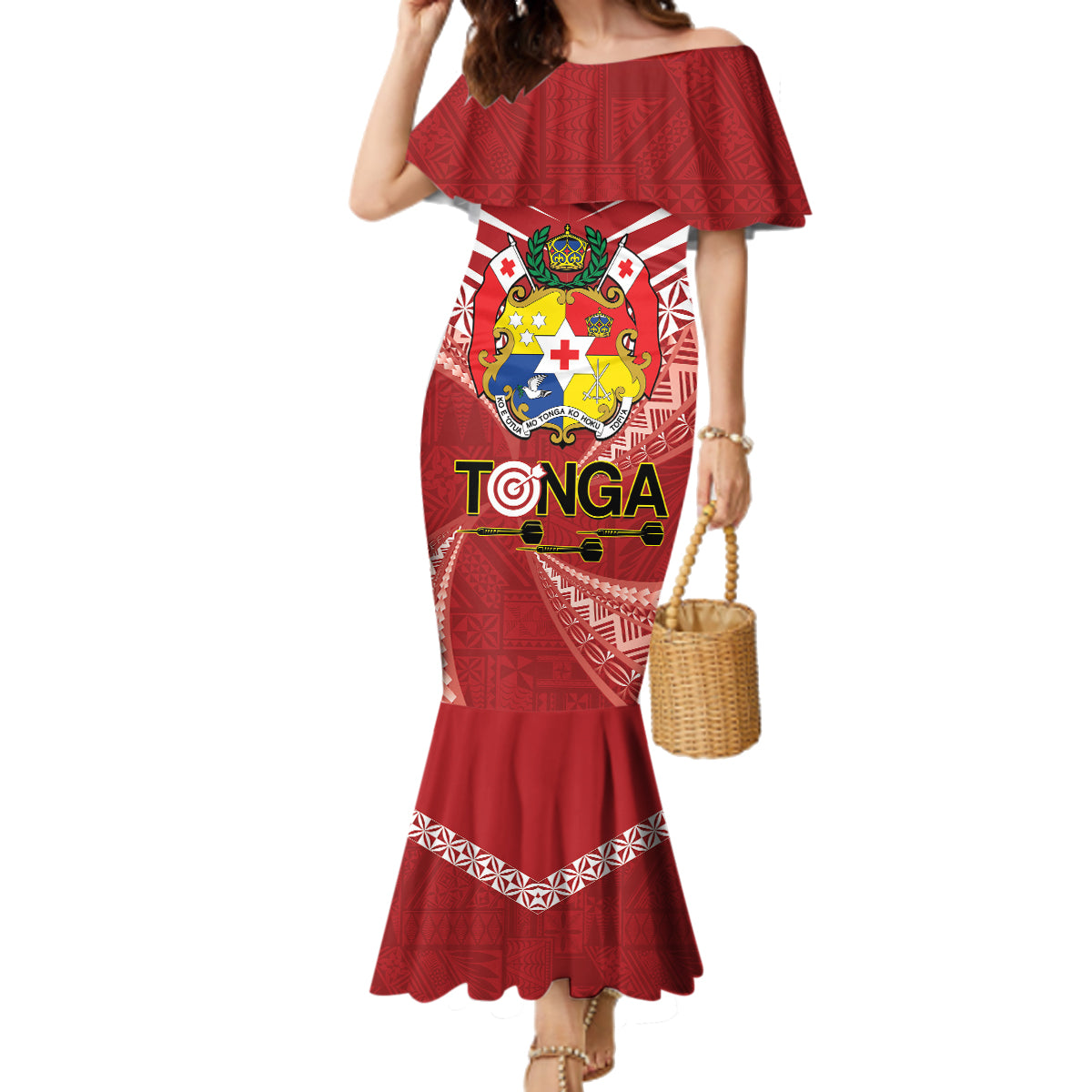Tonga Darts Family Matching Mermaid Dress and Hawaiian Shirt Tongan Ngatu Pattern LT14 Mom's Dress Red - Polynesian Pride