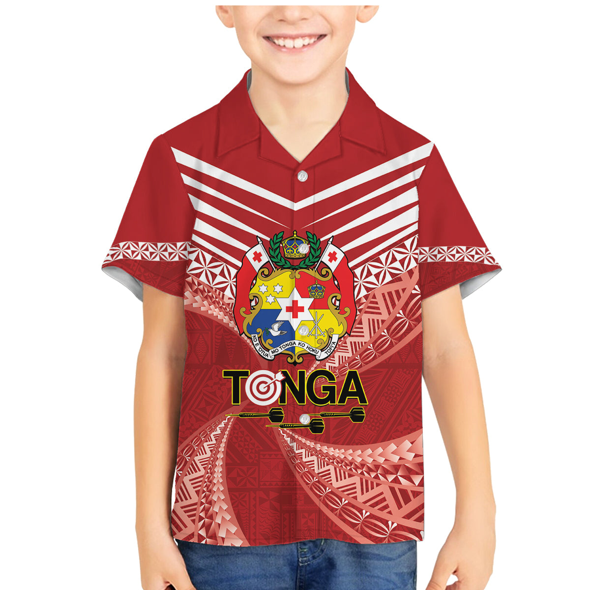 Tonga Darts Family Matching Mermaid Dress and Hawaiian Shirt Tongan Ngatu Pattern LT14 Son's Shirt Red - Polynesian Pride
