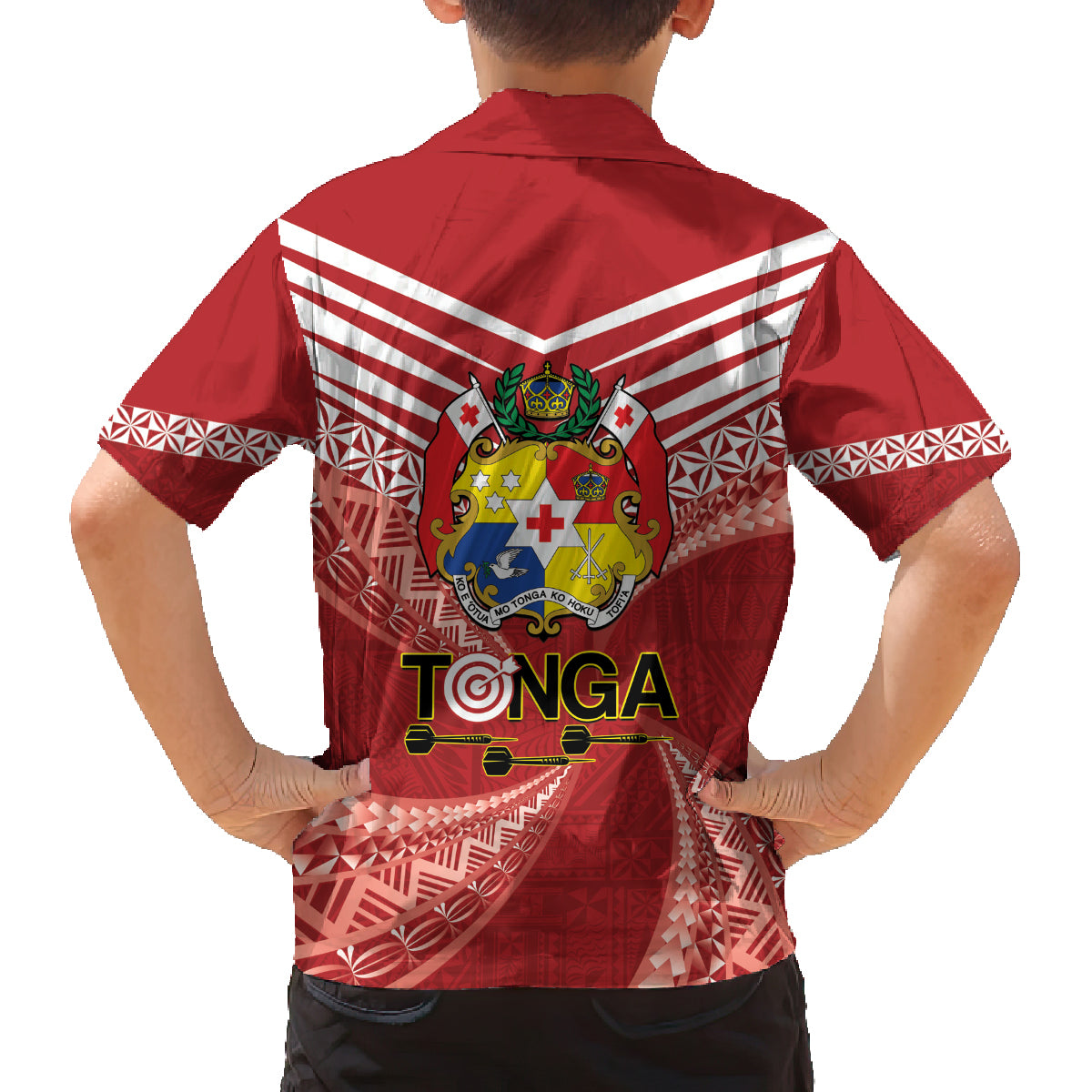 Tonga Darts Family Matching Off Shoulder Short Dress and Hawaiian Shirt Tongan Ngatu Pattern LT14 - Polynesian Pride