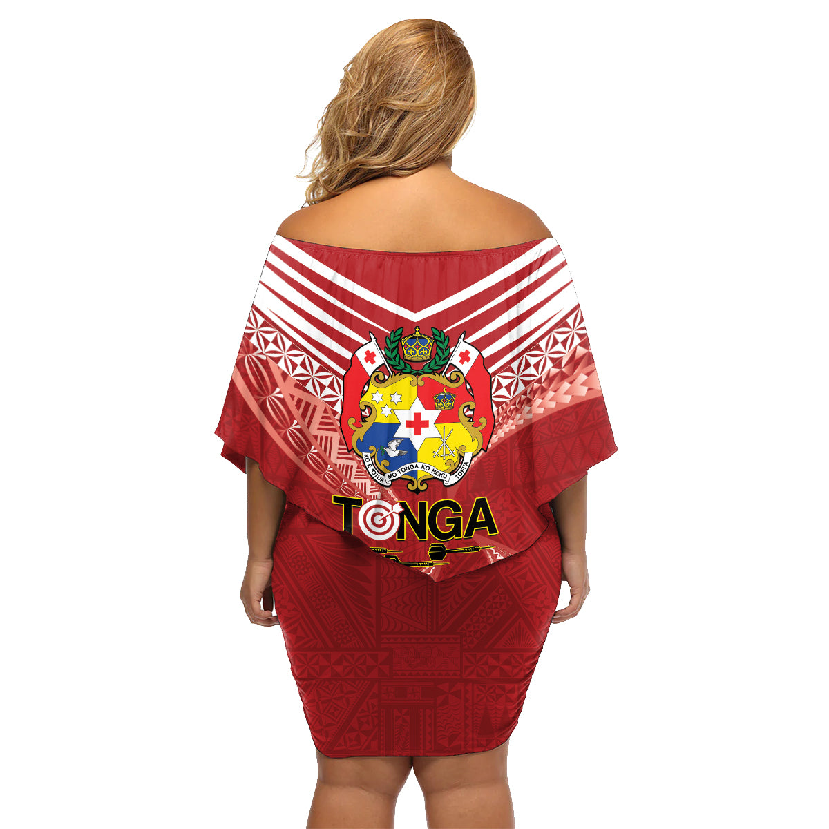 Tonga Darts Family Matching Off Shoulder Short Dress and Hawaiian Shirt Tongan Ngatu Pattern LT14 - Polynesian Pride