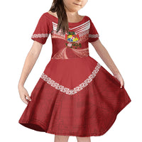 Tonga Darts Family Matching Short Sleeve Bodycon Dress and Hawaiian Shirt Tongan Ngatu Pattern LT14 Daughter's Dress Red - Polynesian Pride