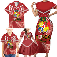 Tonga Darts Family Matching Short Sleeve Bodycon Dress and Hawaiian Shirt Tongan Ngatu Pattern LT14 - Polynesian Pride