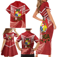Tonga Darts Family Matching Short Sleeve Bodycon Dress and Hawaiian Shirt Tongan Ngatu Pattern LT14 - Polynesian Pride