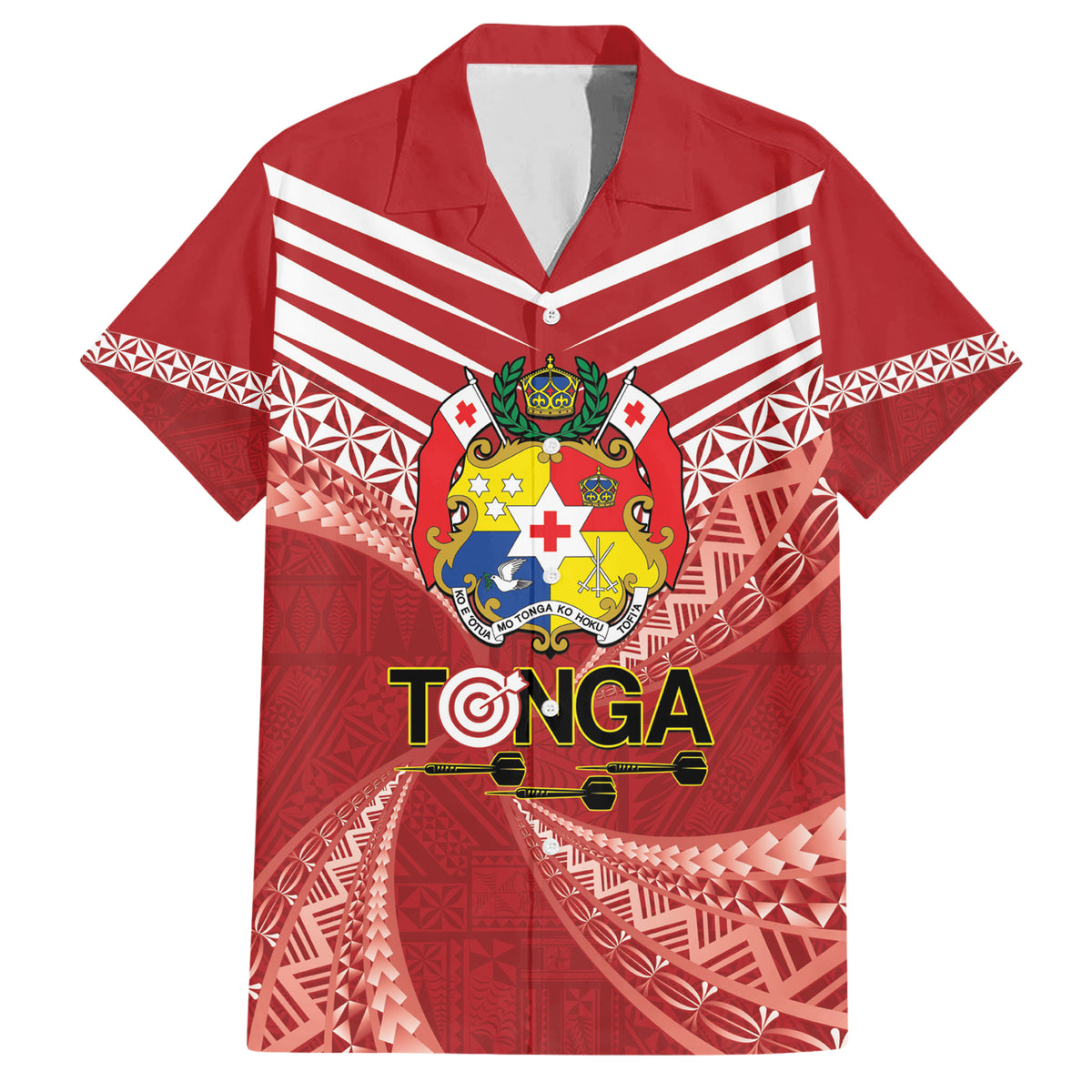 Tonga Darts Family Matching Short Sleeve Bodycon Dress and Hawaiian Shirt Tongan Ngatu Pattern LT14 Dad's Shirt - Short Sleeve Red - Polynesian Pride
