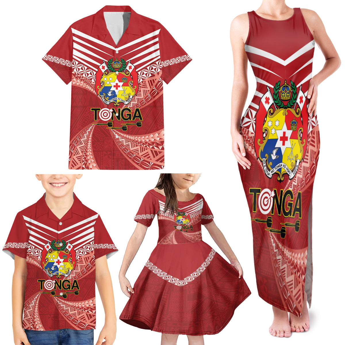 Tonga Darts Family Matching Tank Maxi Dress and Hawaiian Shirt Tongan Ngatu Pattern LT14 - Polynesian Pride