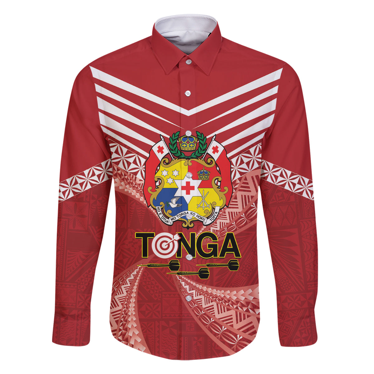 Tonga Darts Family Matching Tank Maxi Dress and Hawaiian Shirt Tongan Ngatu Pattern LT14 Dad's Shirt - Long Sleeve Red - Polynesian Pride