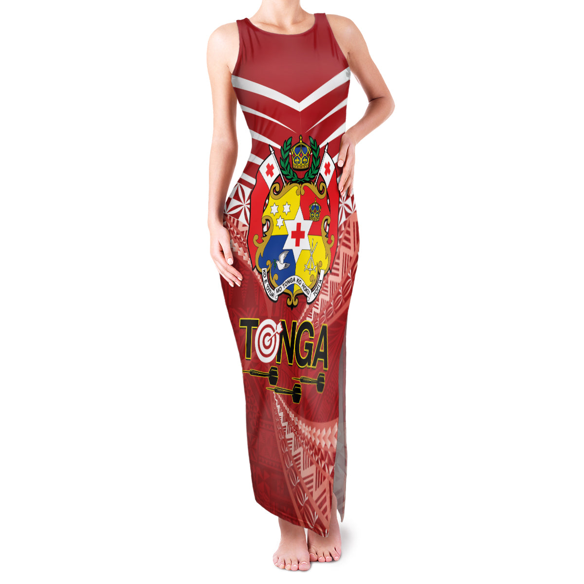 Tonga Darts Family Matching Tank Maxi Dress and Hawaiian Shirt Tongan Ngatu Pattern LT14 Mom's Dress Red - Polynesian Pride