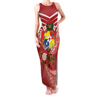 Tonga Darts Family Matching Tank Maxi Dress and Hawaiian Shirt Tongan Ngatu Pattern LT14 Mom's Dress Red - Polynesian Pride
