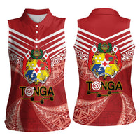 Tonga Darts Women Sleeveless Polo Shirt Tongan Ngatu Pattern
