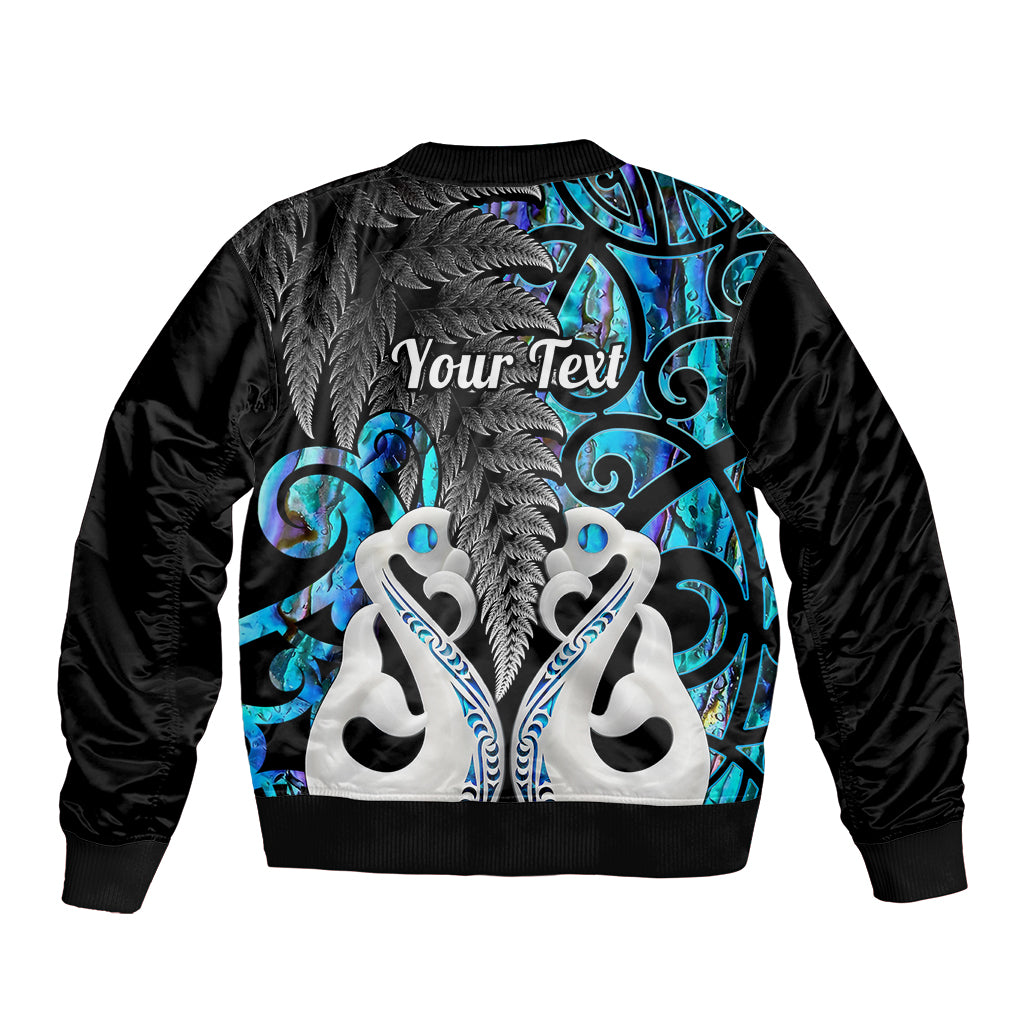 Personalised New Zealand Sleeve Zip Bomber Jacket Te Manaia Mangopare Maori And Fern Blue Style LT14 - Polynesian Pride