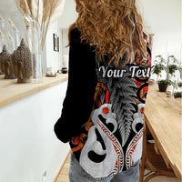 Personalised New Zealand Women Casual Shirt Te Manaia Mangopare Maori And Fern Orange Style LT14 - Polynesian Pride