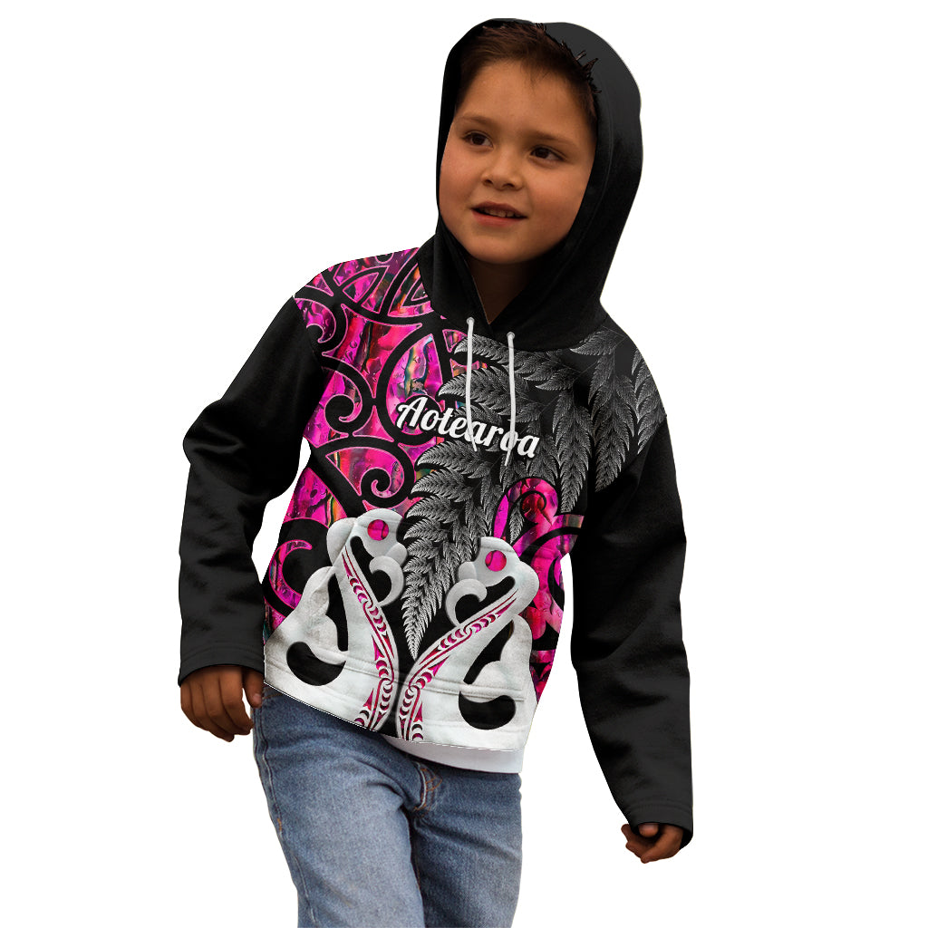 Personalised New Zealand Kid Hoodie Te Manaia Mangopare Maori And Fern Pink Style LT14 - Polynesian Pride