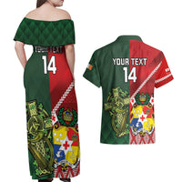 Custom Tonga And Ireland Rugby Couples Matching Off Shoulder Maxi Dress and Hawaiian Shirt Ikale Tahi With Shamrocks LT14 - Polynesian Pride