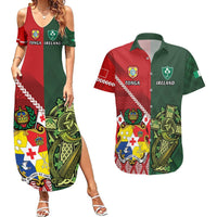 Custom Tonga And Ireland Rugby Couples Matching Summer Maxi Dress and Hawaiian Shirt Ikale Tahi With Shamrocks LT14 Red - Polynesian Pride