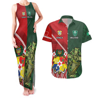 Custom Tonga And Ireland Rugby Couples Matching Tank Maxi Dress and Hawaiian Shirt Ikale Tahi With Shamrocks LT14 Red - Polynesian Pride