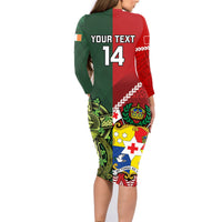 Custom Tonga And Ireland Rugby Family Matching Long Sleeve Bodycon Dress and Hawaiian Shirt Ikale Tahi With Shamrocks LT14 - Polynesian Pride