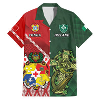 Custom Tonga And Ireland Rugby Family Matching Mermaid Dress and Hawaiian Shirt Ikale Tahi With Shamrocks LT14 Dad's Shirt - Short Sleeve Red - Polynesian Pride