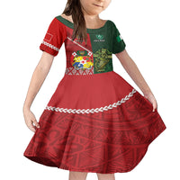 Custom Tonga And Ireland Rugby Family Matching Off The Shoulder Long Sleeve Dress and Hawaiian Shirt Ikale Tahi With Shamrocks LT14 Daughter's Dress Red - Polynesian Pride