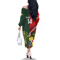 Custom Tonga And Ireland Rugby Family Matching Off The Shoulder Long Sleeve Dress and Hawaiian Shirt Ikale Tahi With Shamrocks LT14 - Polynesian Pride